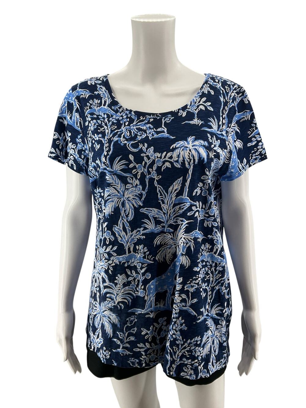 Lilly Pulitzer Etta Tee Casa Del Sol Print Blue White Giraffe Top Size Large
